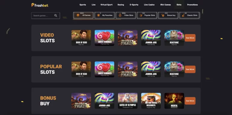 A preview of the 5,500 games available to play at Freshbet Casino